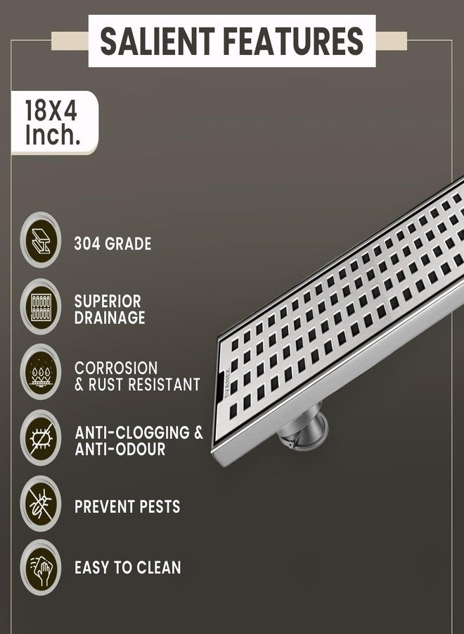 EVANEX EVANEX Floor Drainer for Bathroom | 18x4 Inch 304 Grade Stainless Steel Bathroom Floor Drain | Shower Water Drain Channel with Cockroach Trap | Water Shower Drain Channel Jali - Image 4